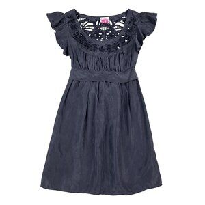 Lipsy 100% Silk Womens Grey Puff Sleeve Midi Dress‎ Sz 4